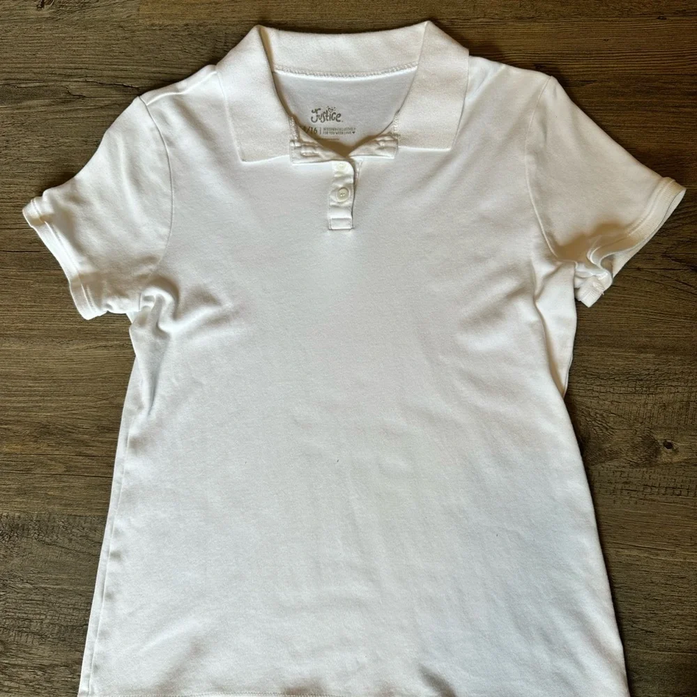 Justice. FOUR (4)White Polo Shirts.